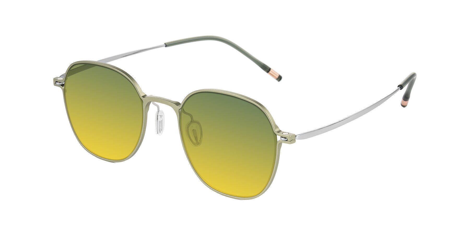 Angle of Lytle in Matte Olive/Silver with Green / Yellow Gradient Lenses