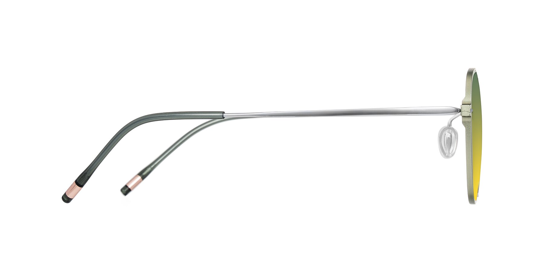 Side of Lytle in Matte Olive/Silver with Green / Yellow Gradient Lenses