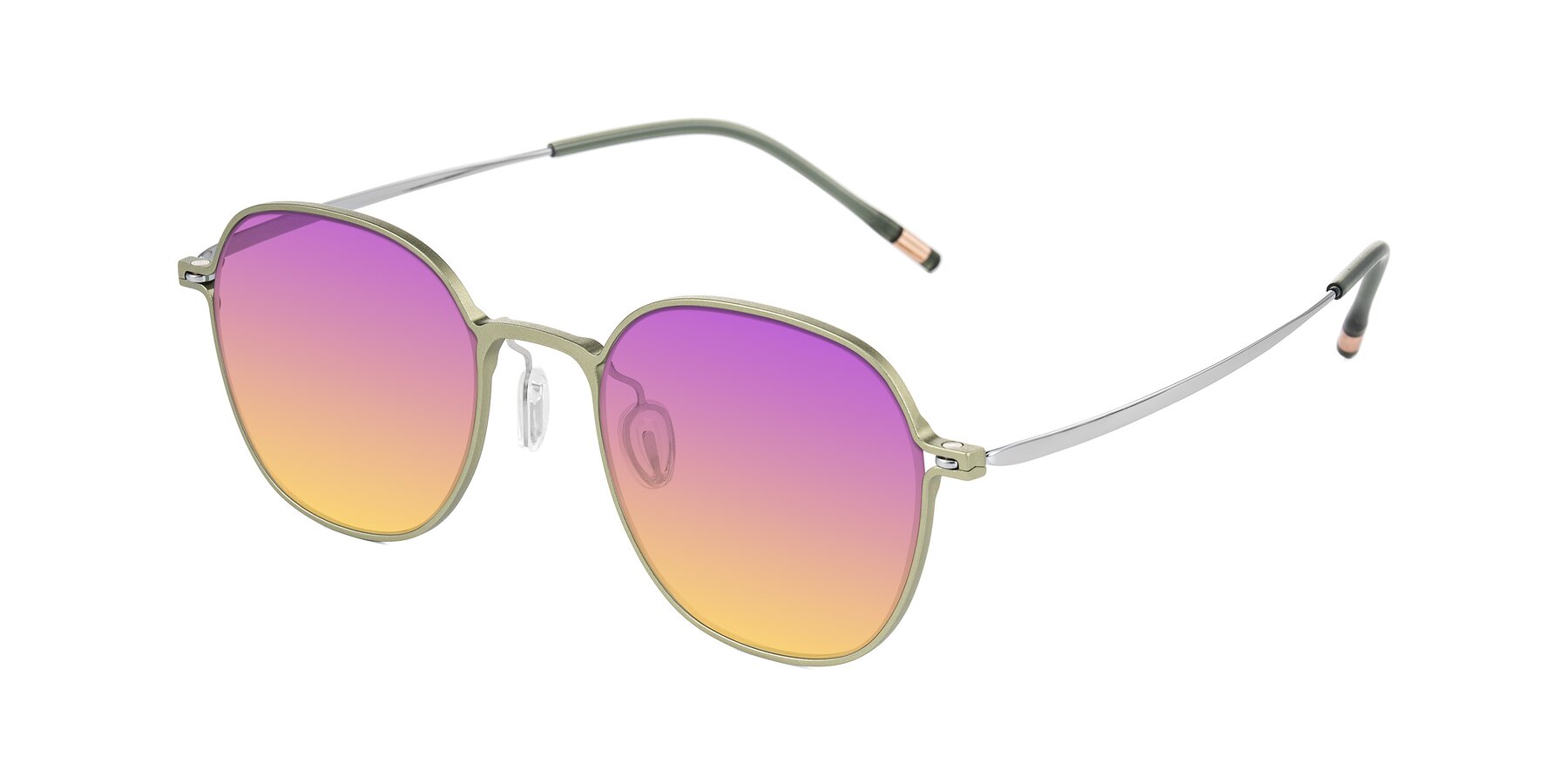 Angle of Lytle in Matte Olive/Silver with Purple / Yellow Gradient Lenses