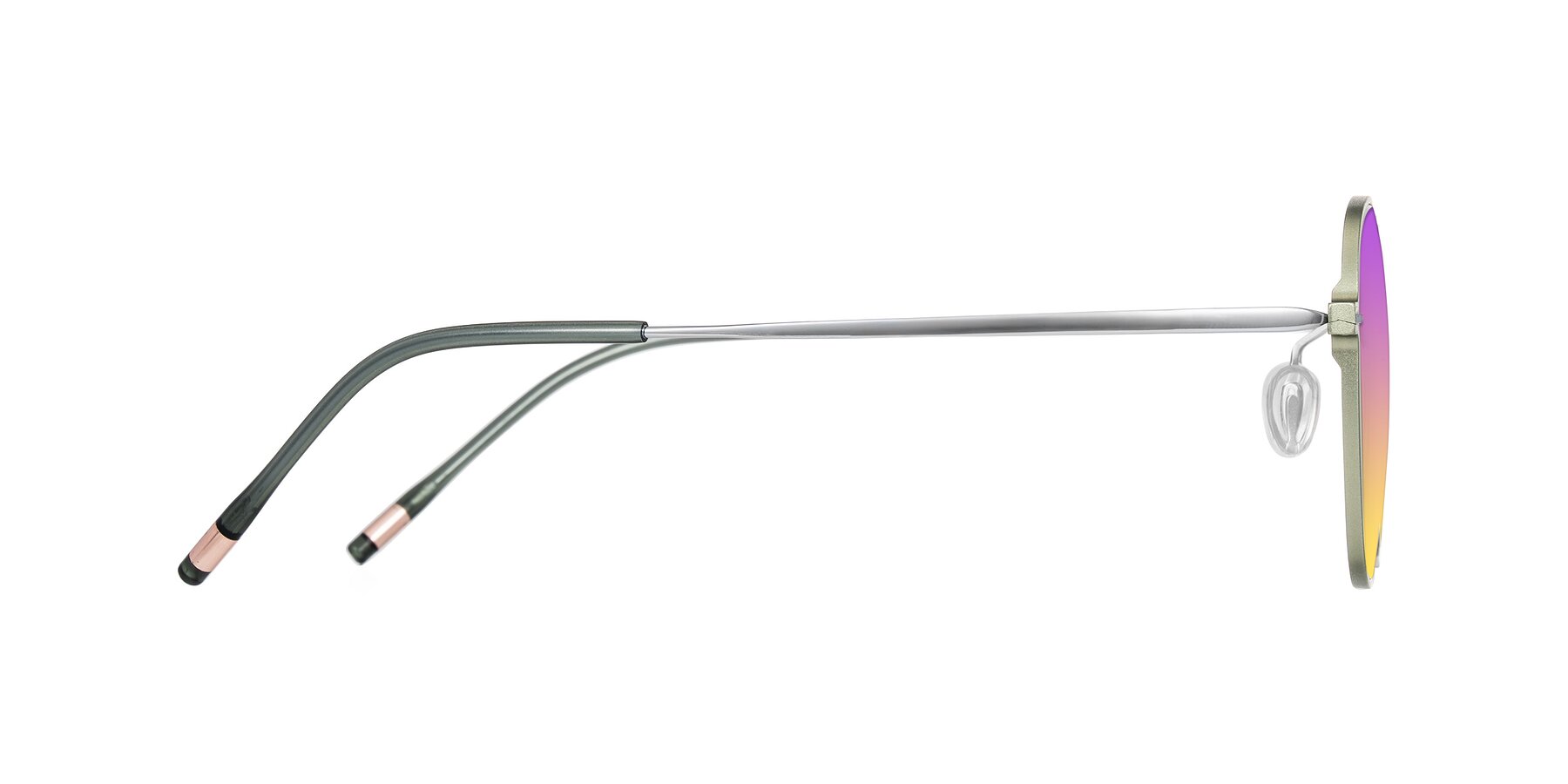 Side of Lytle in Matte Olive/Silver with Purple / Yellow Gradient Lenses
