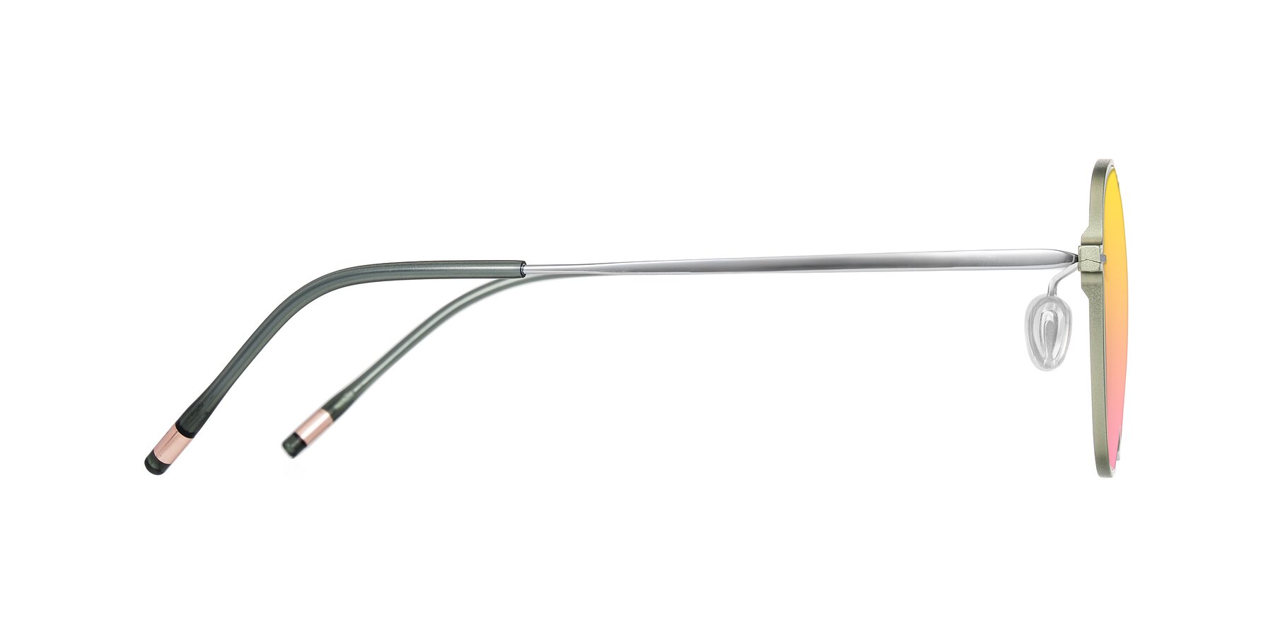Side of Lytle in Matte Olive/Silver with Yellow / Pink Gradient Lenses