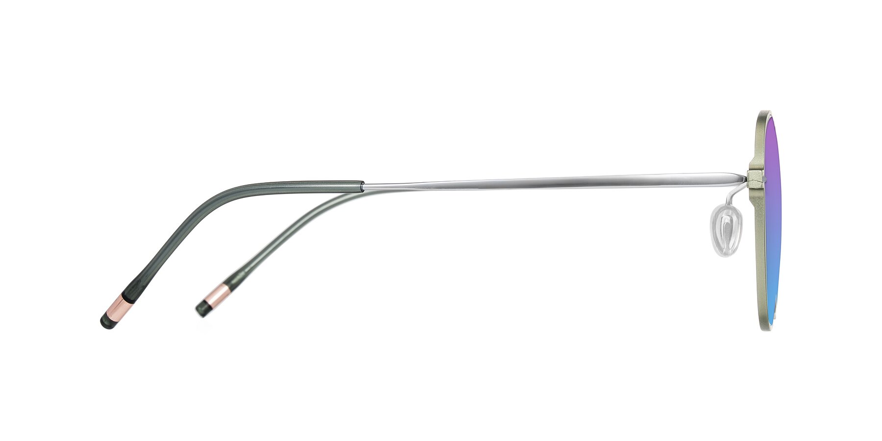 Side of Lytle in Matte Olive/Silver with Purple / Blue Gradient Lenses