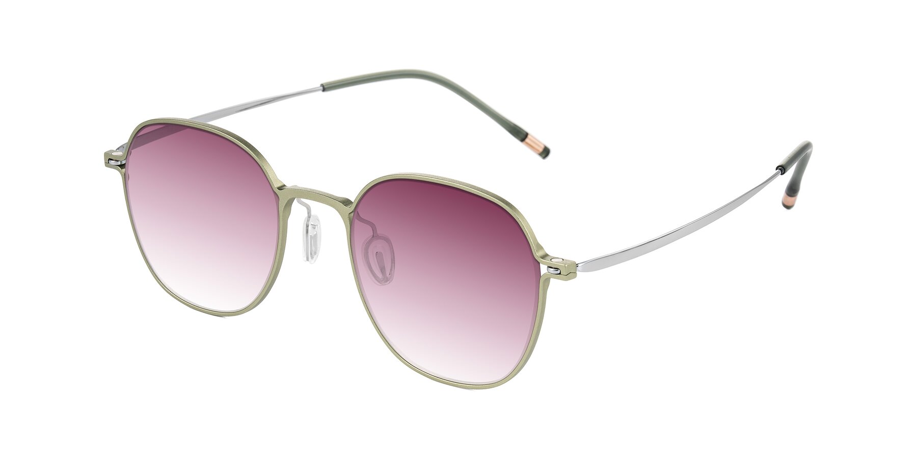 Angle of Lytle in Matte Olive/Silver with Wine Gradient Lenses