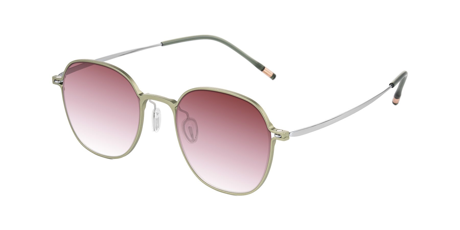 Angle of Lytle in Matte Olive/Silver with Garnet Gradient Lenses