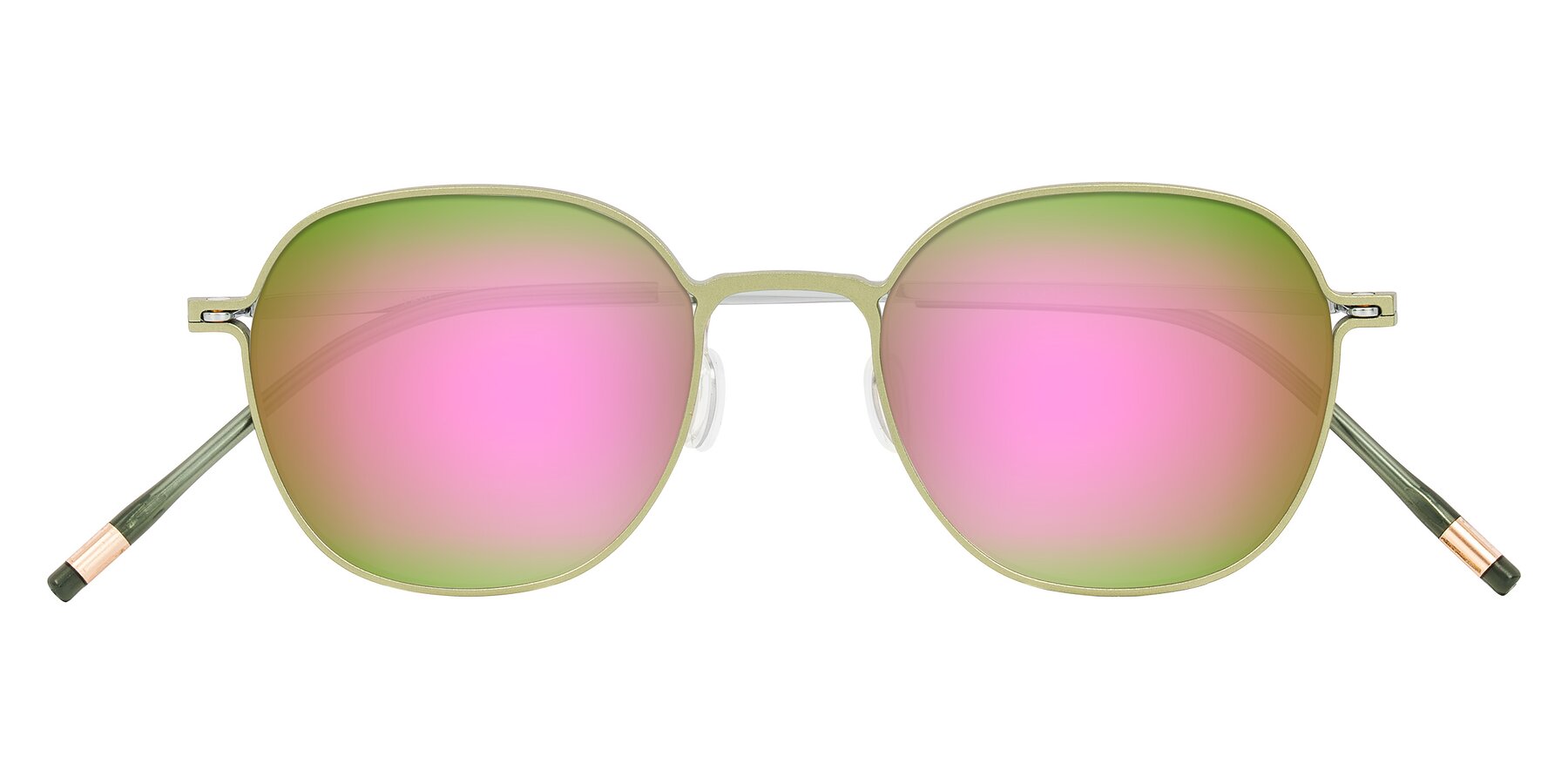 Folded Front of Lytle in Matte Olive/Silver with Pink Mirrored Lenses
