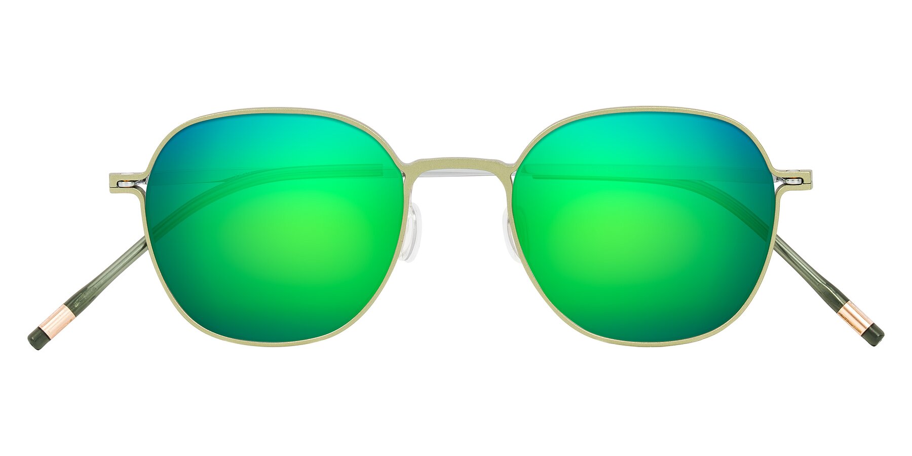Folded Front of Lytle in Matte Olive/Silver with Green Mirrored Lenses