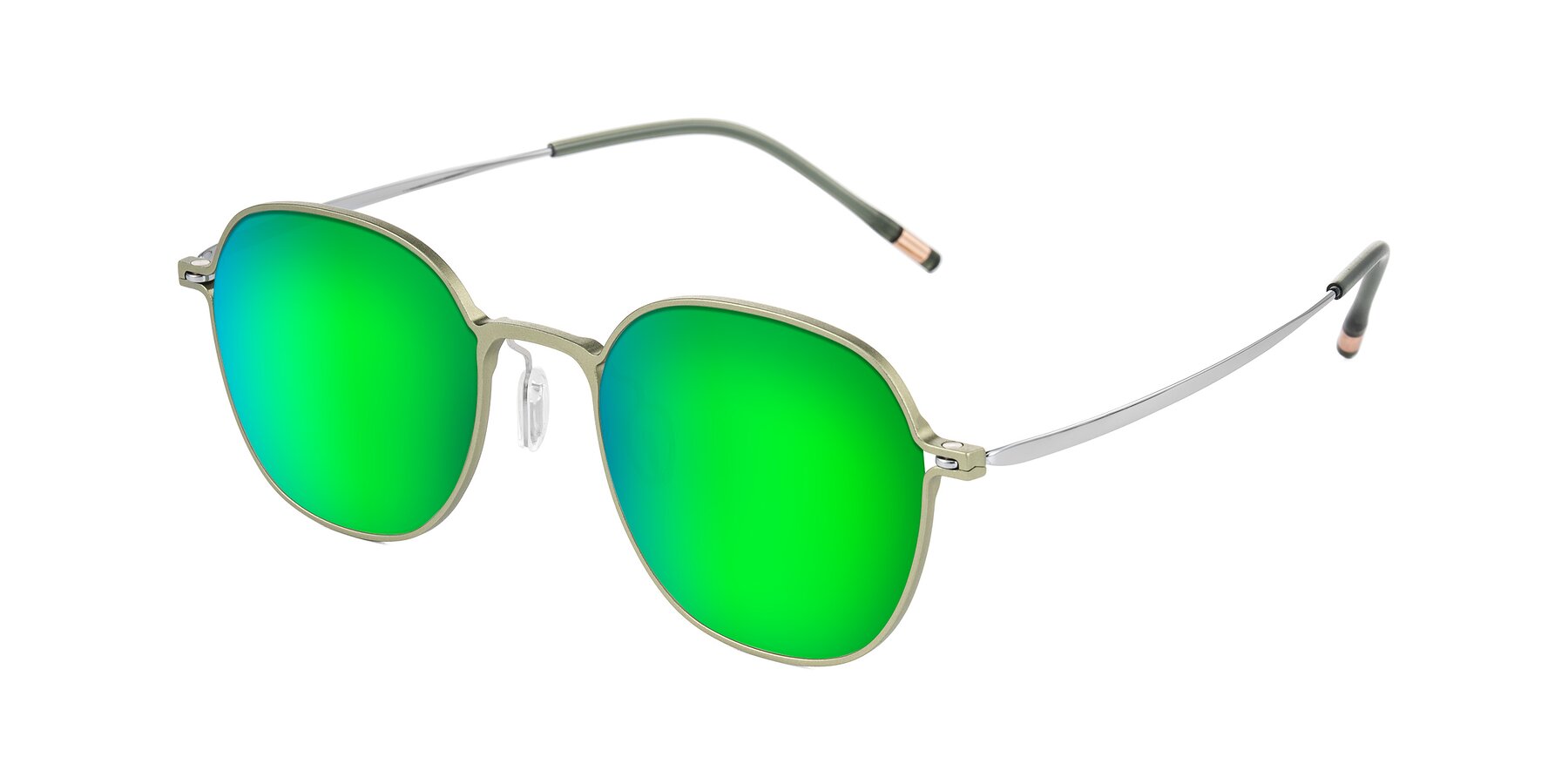 Angle of Lytle in Matte Olive/Silver with Green Mirrored Lenses