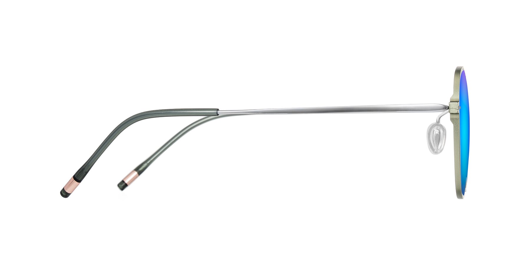 Side of Lytle in Matte Olive/Silver with Blue Mirrored Lenses