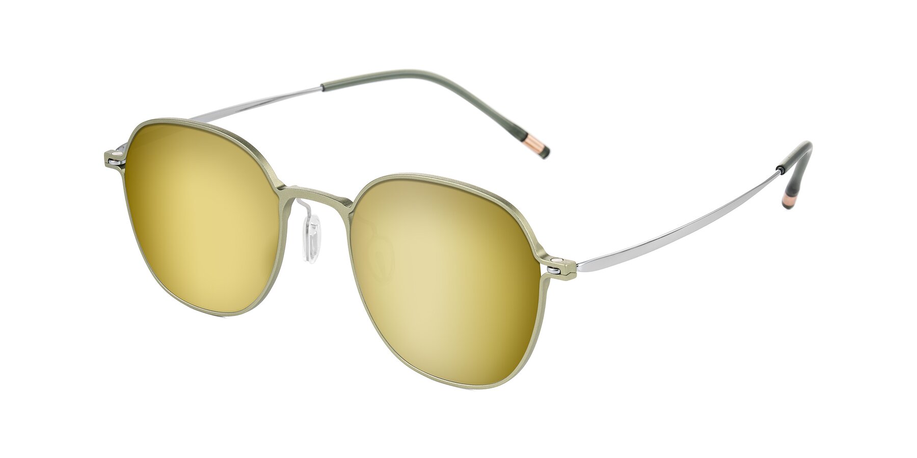 Angle of Lytle in Matte Olive/Silver with Gold Mirrored Lenses