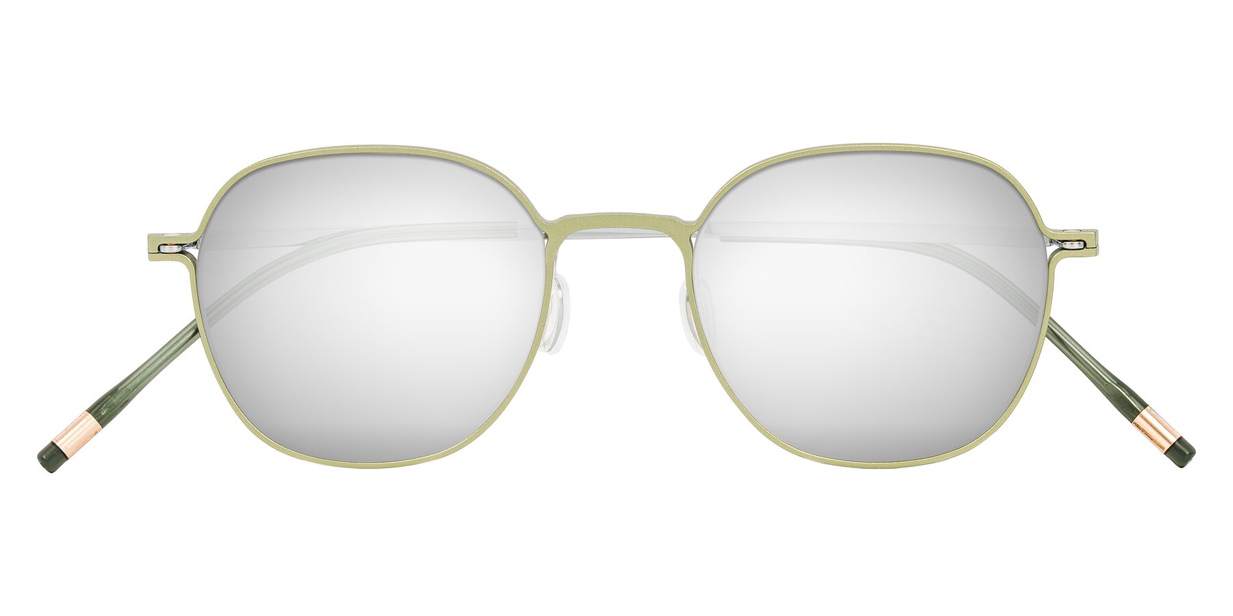 Folded Front of Lytle in Matte Olive/Silver with Silver Mirrored Lenses