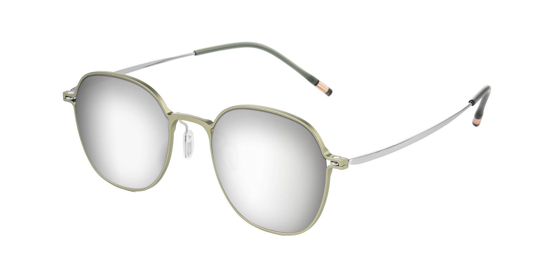 Angle of Lytle in Matte Olive/Silver with Silver Mirrored Lenses