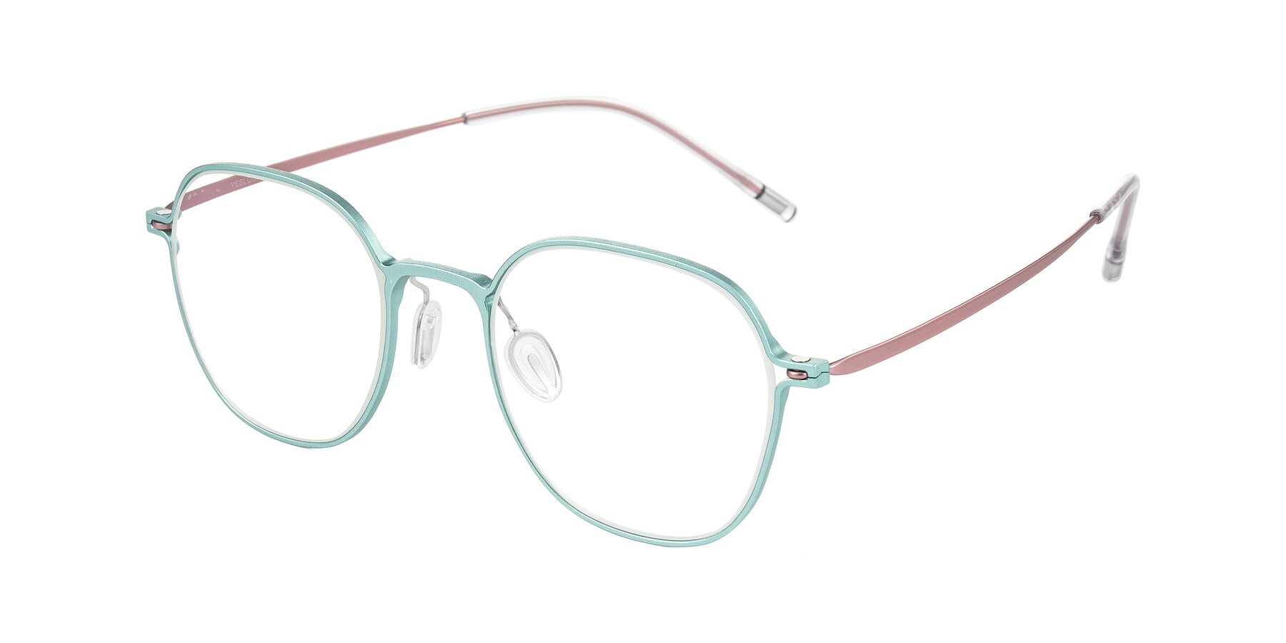 Angle of Lytle in Matte Teal/Pink with Clear Eyeglass Lenses