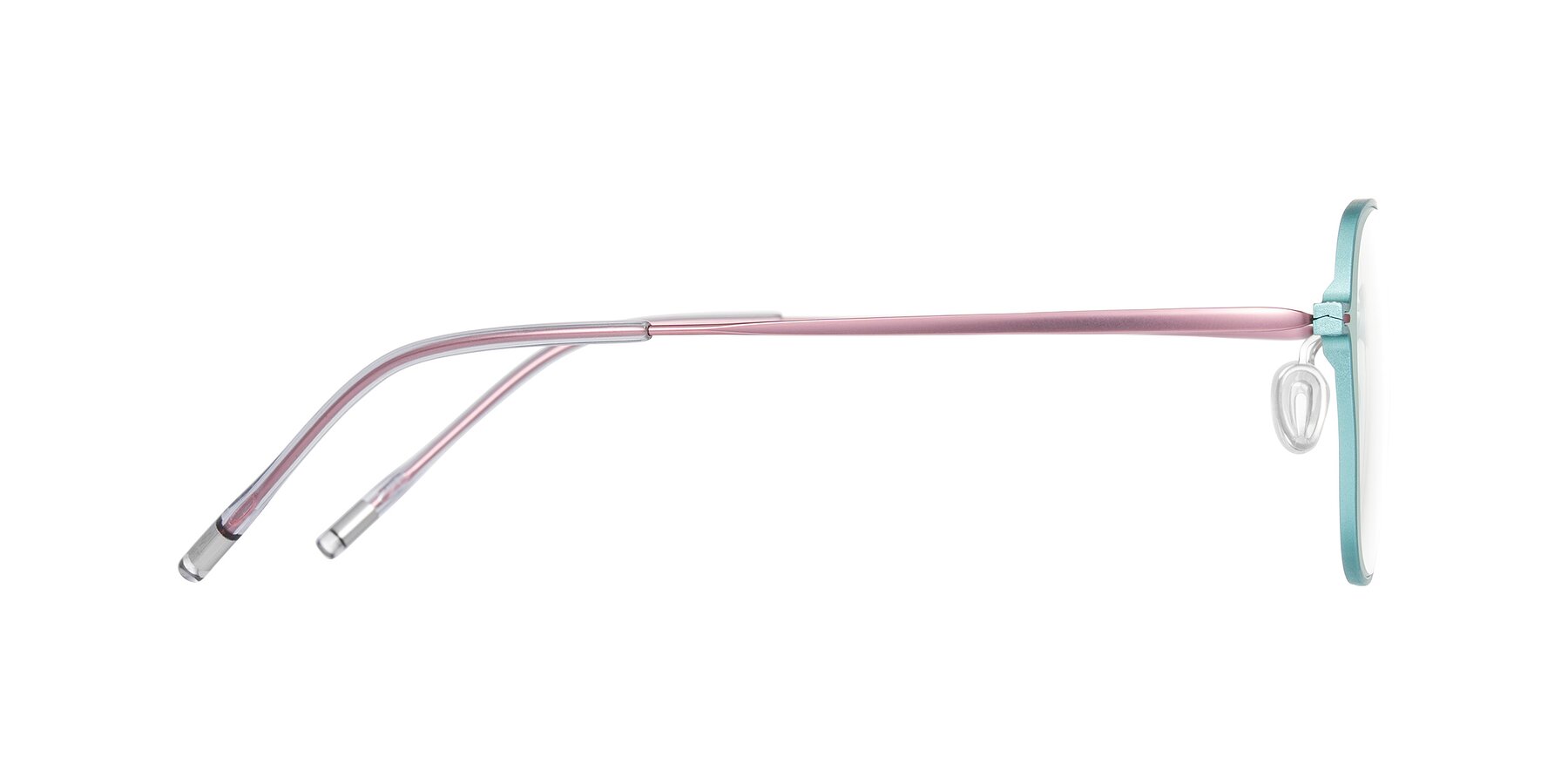 Side of Lytle in Matte Teal/Pink with Clear Eyeglass Lenses