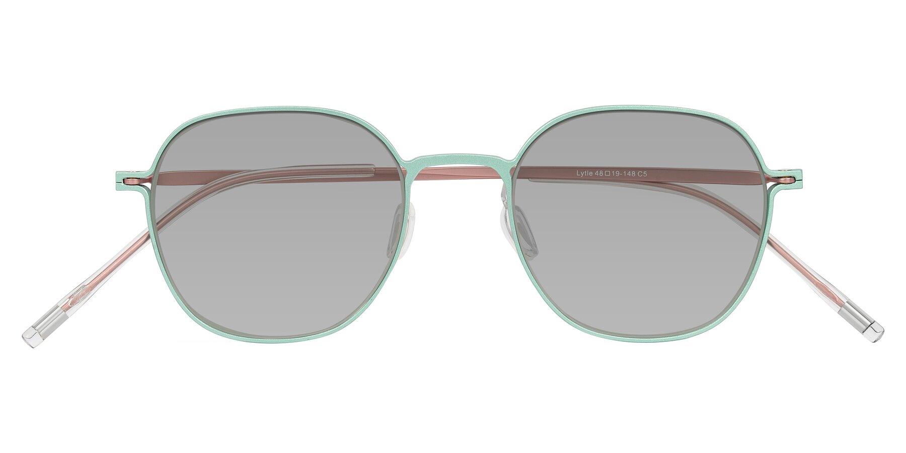 Folded Front of Lytle in Matte Teal/Pink with Light Gray Tinted Lenses
