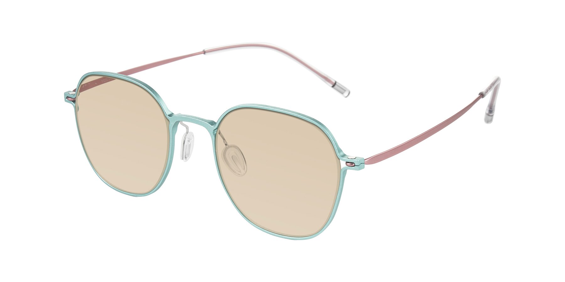 Angle of Lytle in Matte Teal/Pink with Light Brown Tinted Lenses