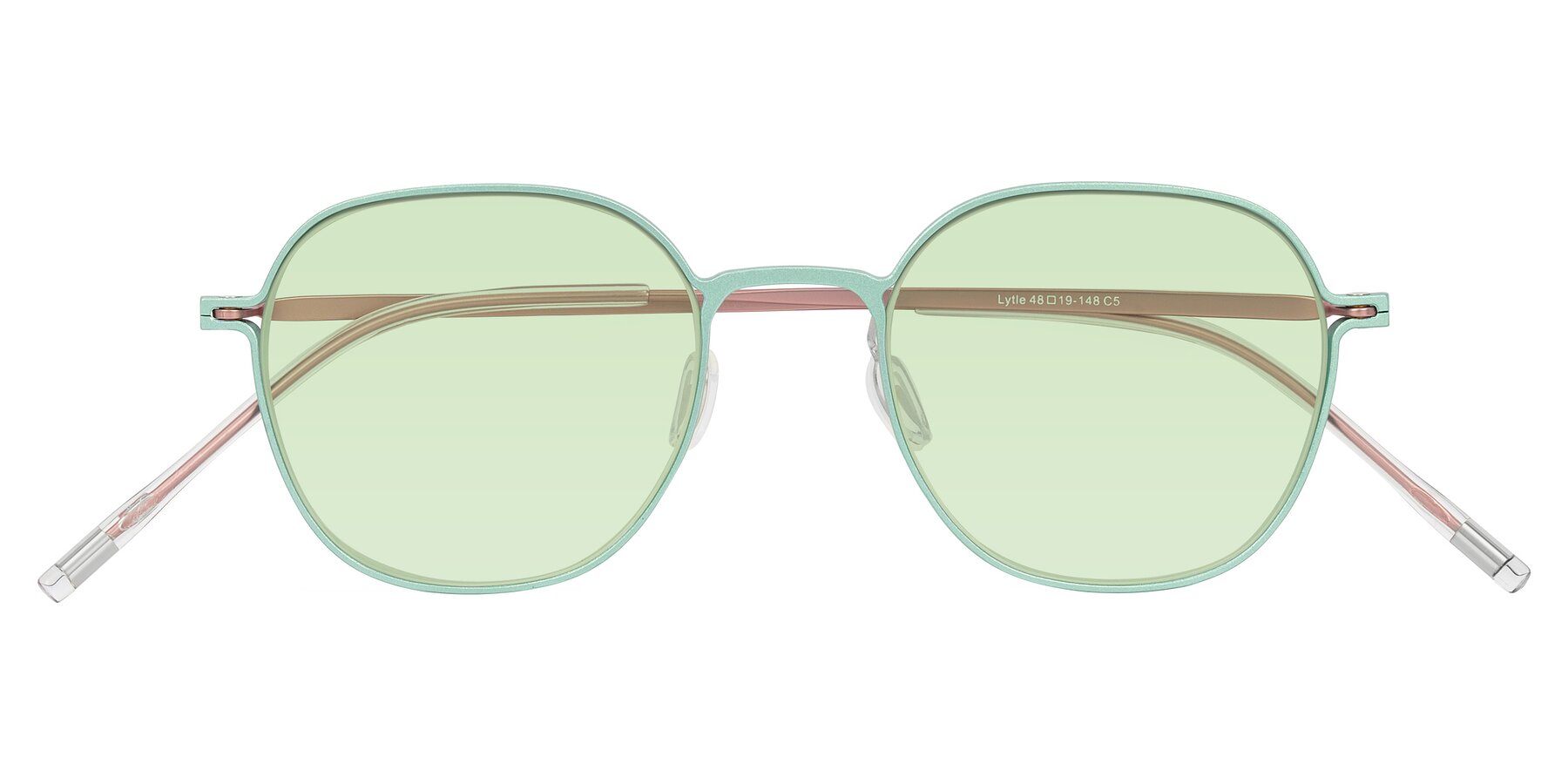 Folded Front of Lytle in Matte Teal/Pink with Light Green Tinted Lenses