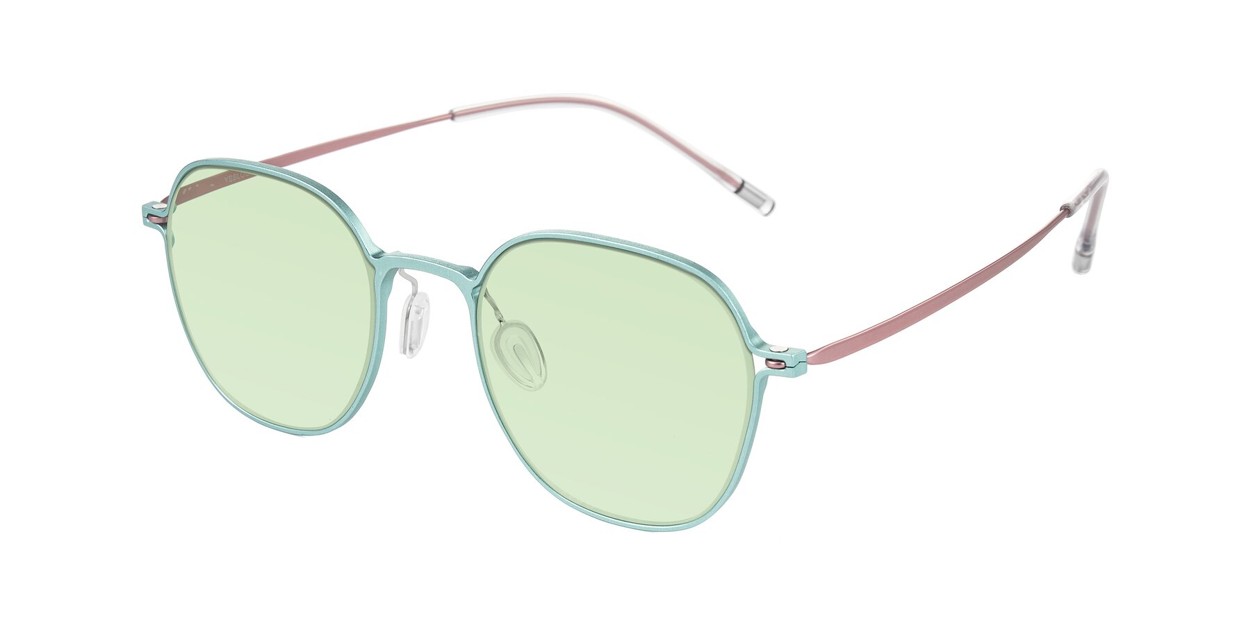 Angle of Lytle in Matte Teal/Pink with Light Green Tinted Lenses