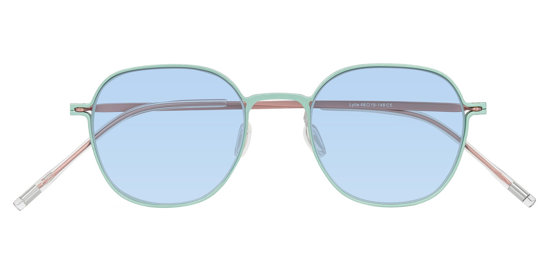 Folded Front of Lytle in Matte Teal/Pink with Light Blue Tinted Lenses