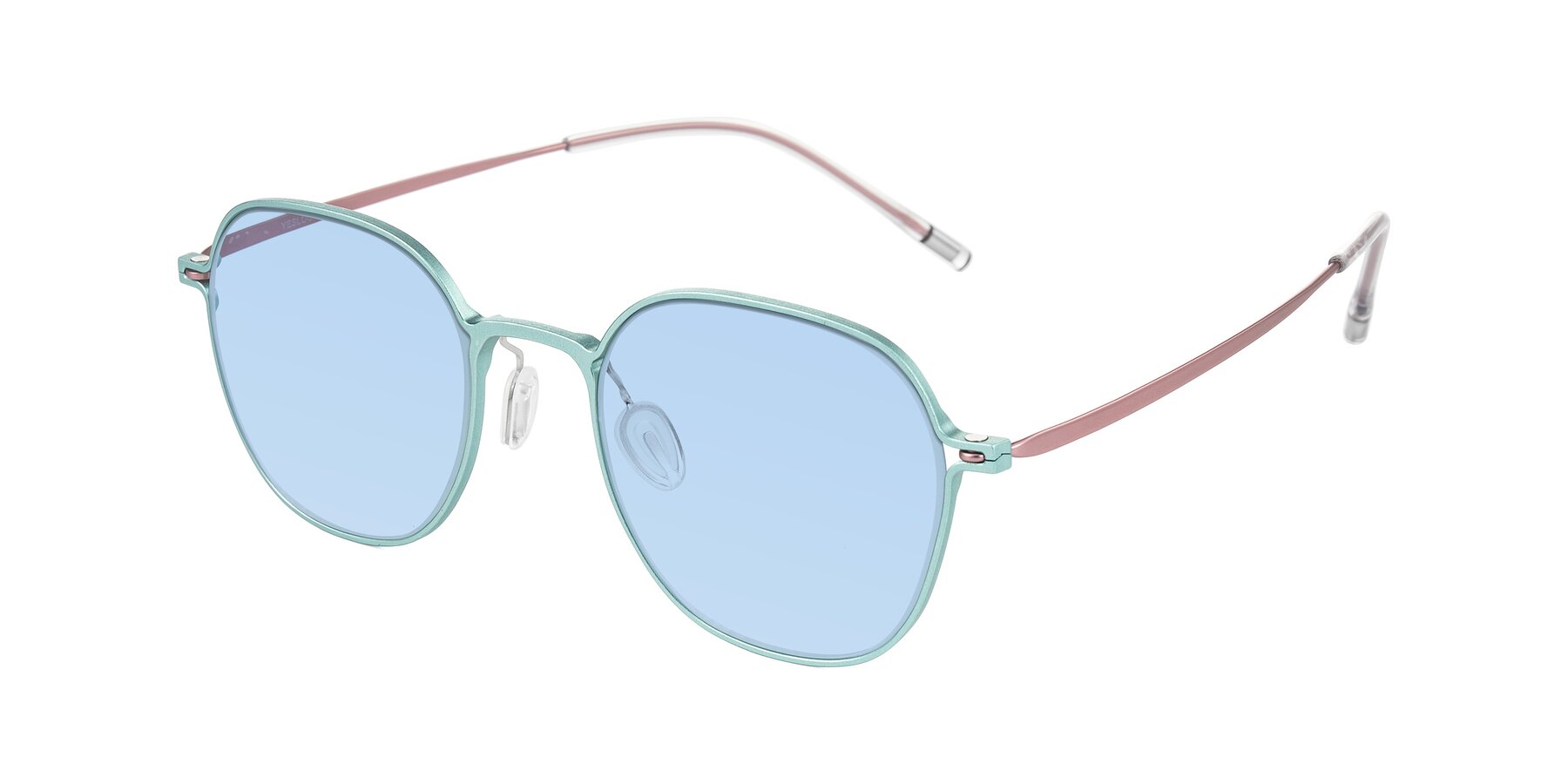 Angle of Lytle in Matte Teal/Pink with Light Blue Tinted Lenses