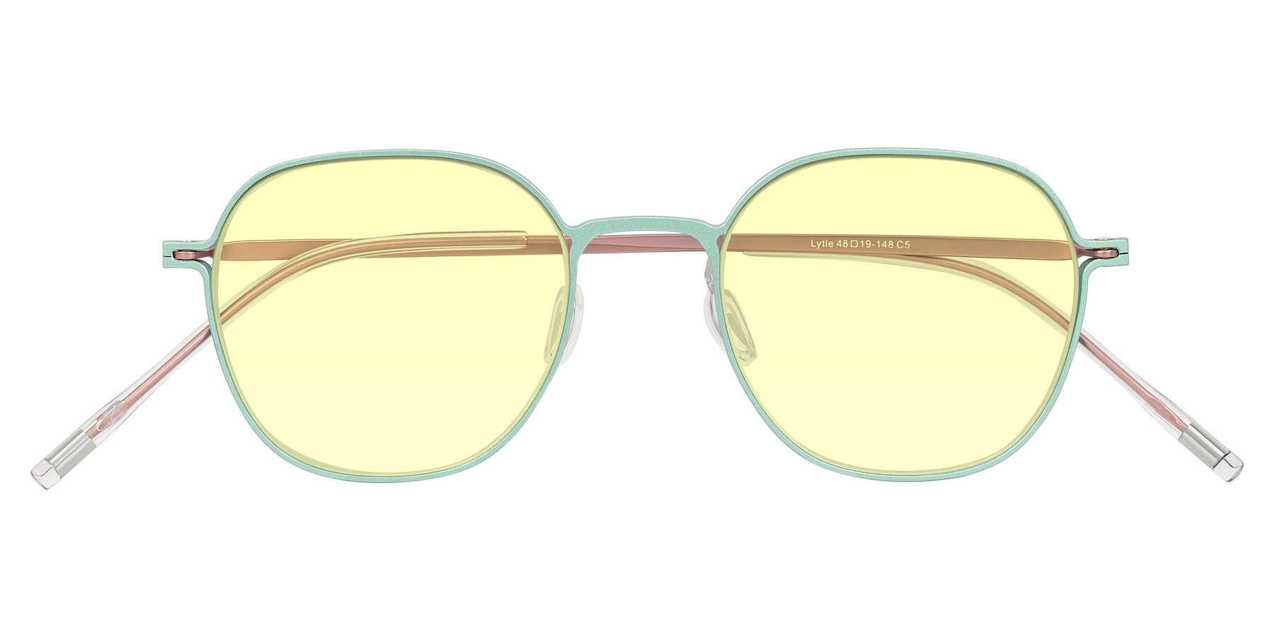 Folded Front of Lytle in Matte Teal/Pink with Light Yellow Tinted Lenses