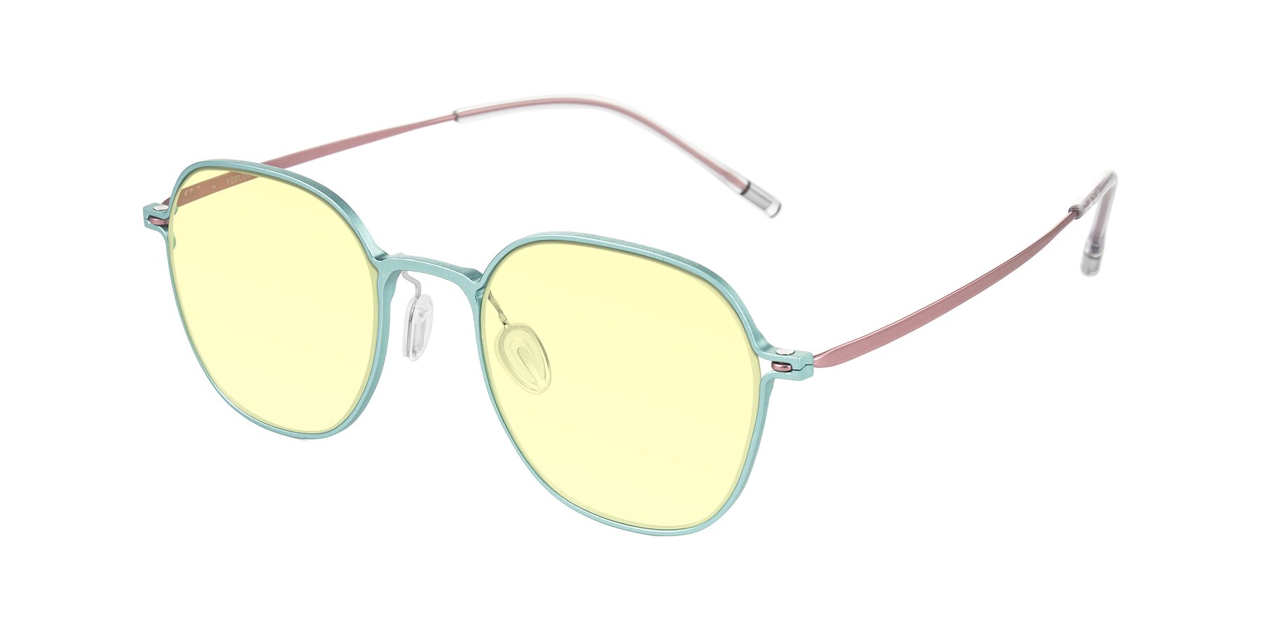 Angle of Lytle in Matte Teal/Pink with Light Yellow Tinted Lenses
