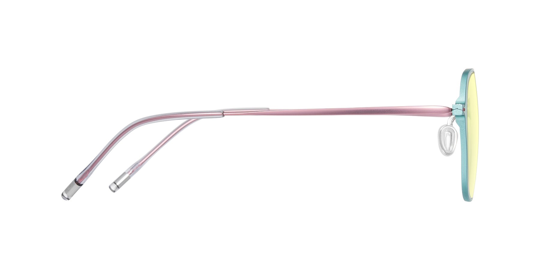 Side of Lytle in Matte Teal/Pink with Light Yellow Tinted Lenses