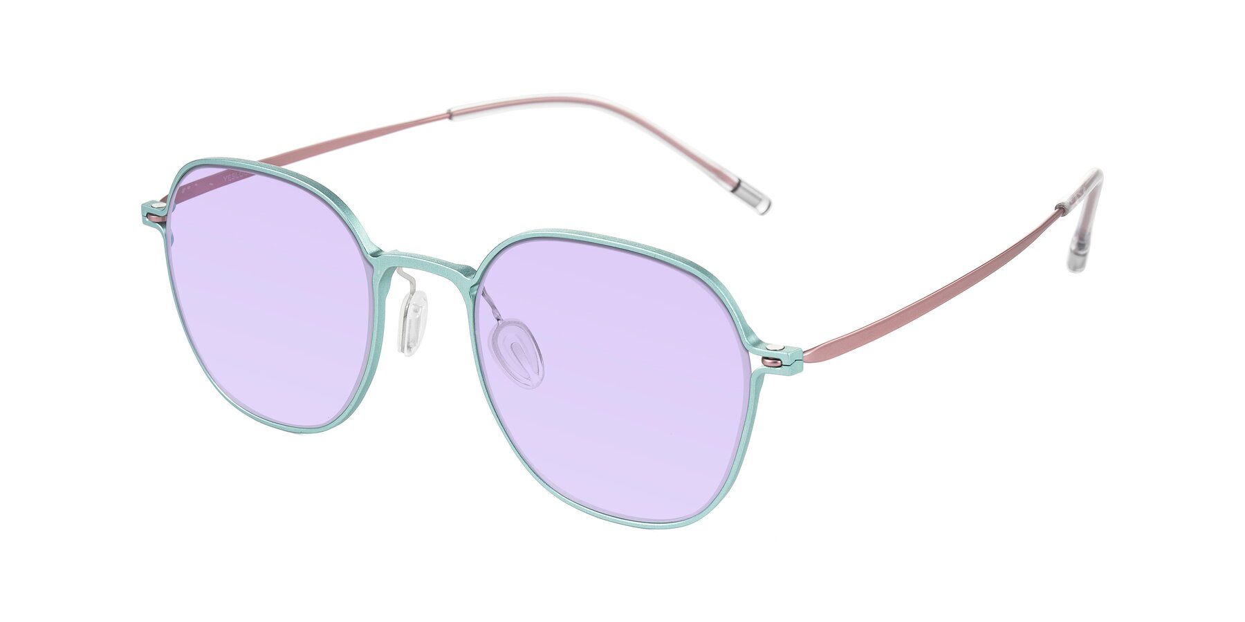 Angle of Lytle in Matte Teal/Pink with Light Purple Tinted Lenses