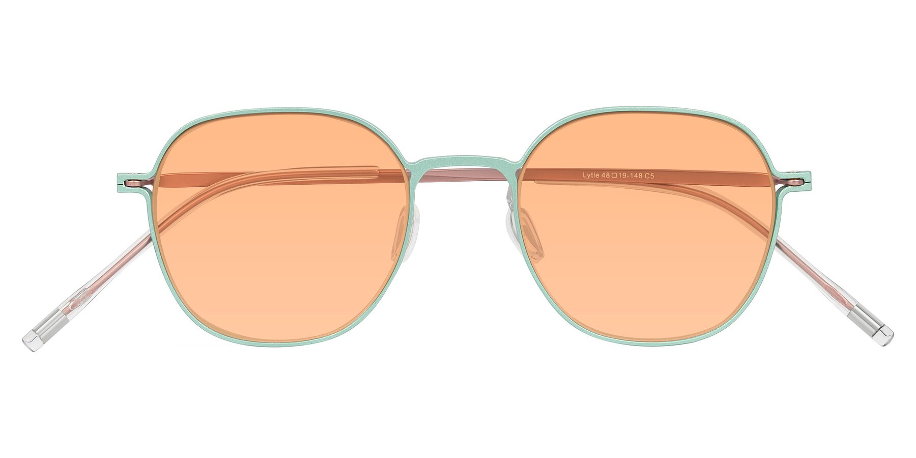 Folded Front of Lytle in Matte Teal/Pink with Light Orange Tinted Lenses