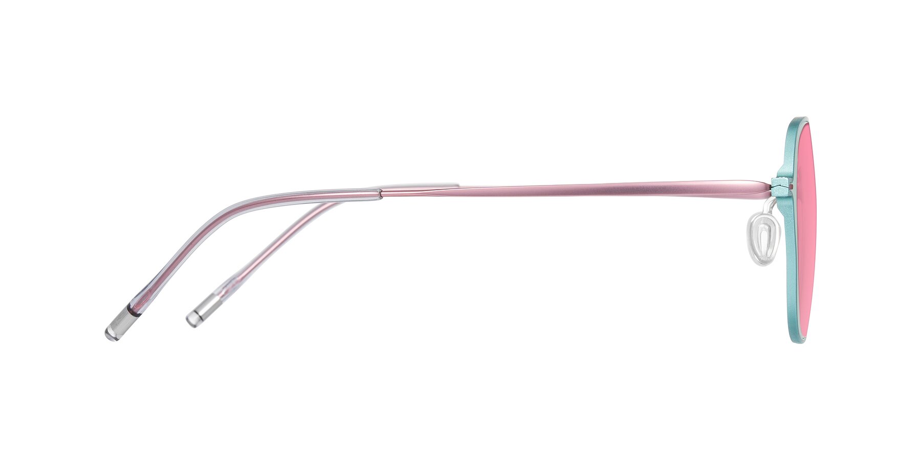Side of Lytle in Matte Teal/Pink with Pink Tinted Lenses
