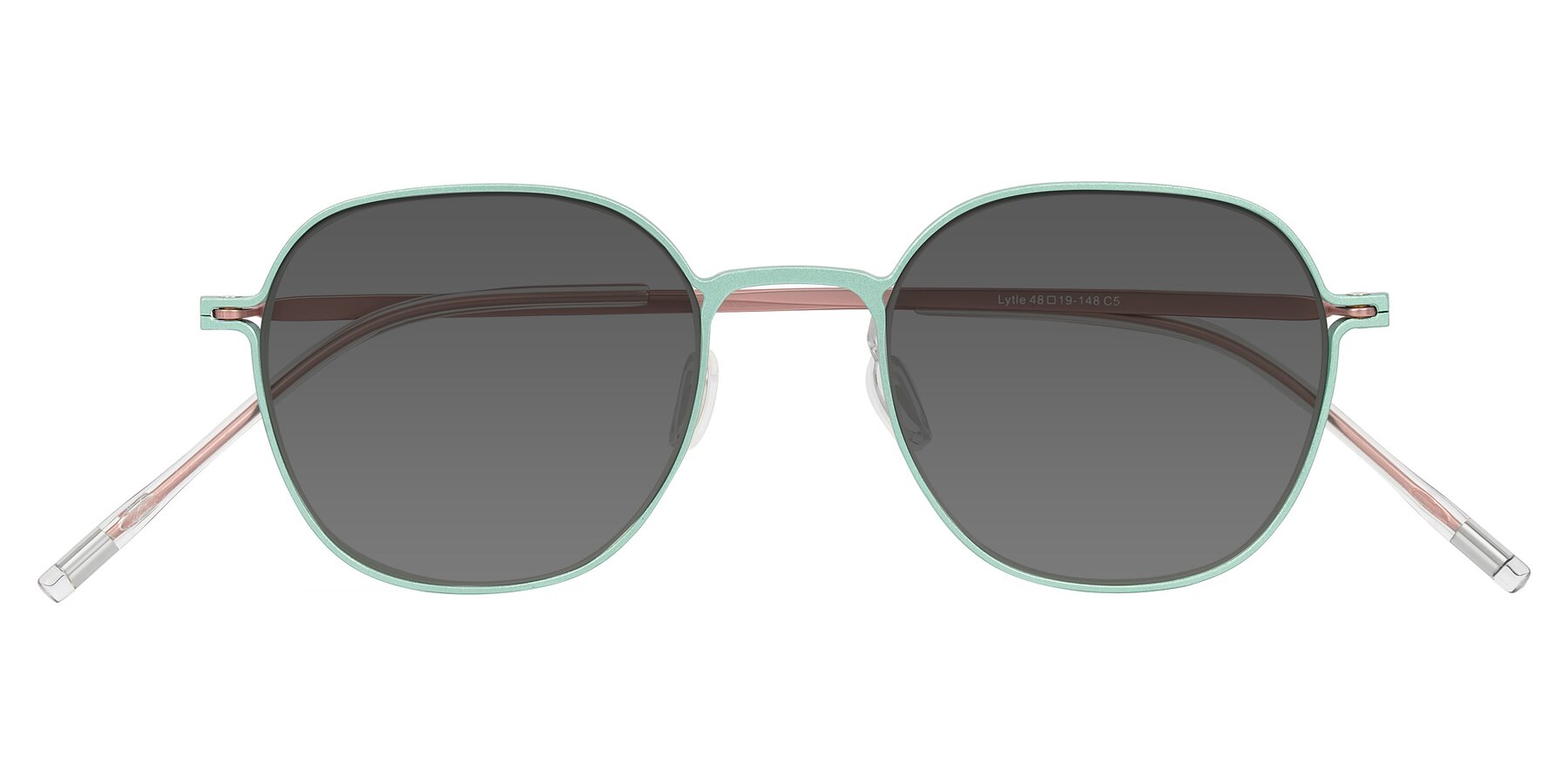 Folded Front of Lytle in Matte Teal/Pink with Medium Gray Tinted Lenses