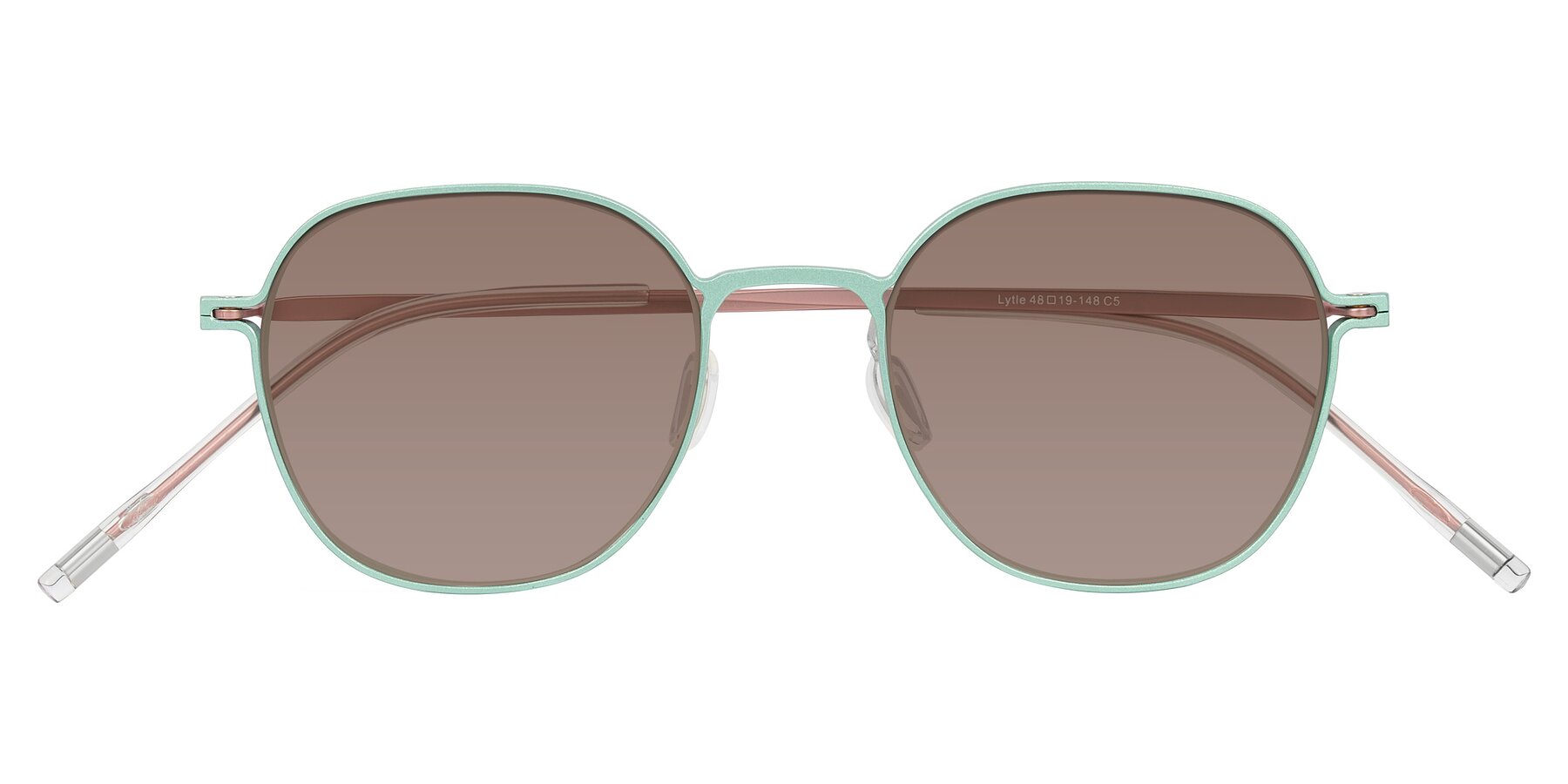 Folded Front of Lytle in Matte Teal/Pink with Medium Brown Tinted Lenses