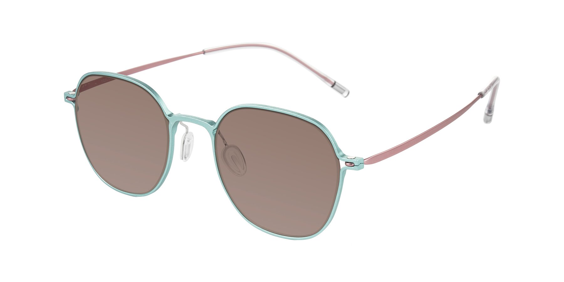 Angle of Lytle in Matte Teal/Pink with Medium Brown Tinted Lenses