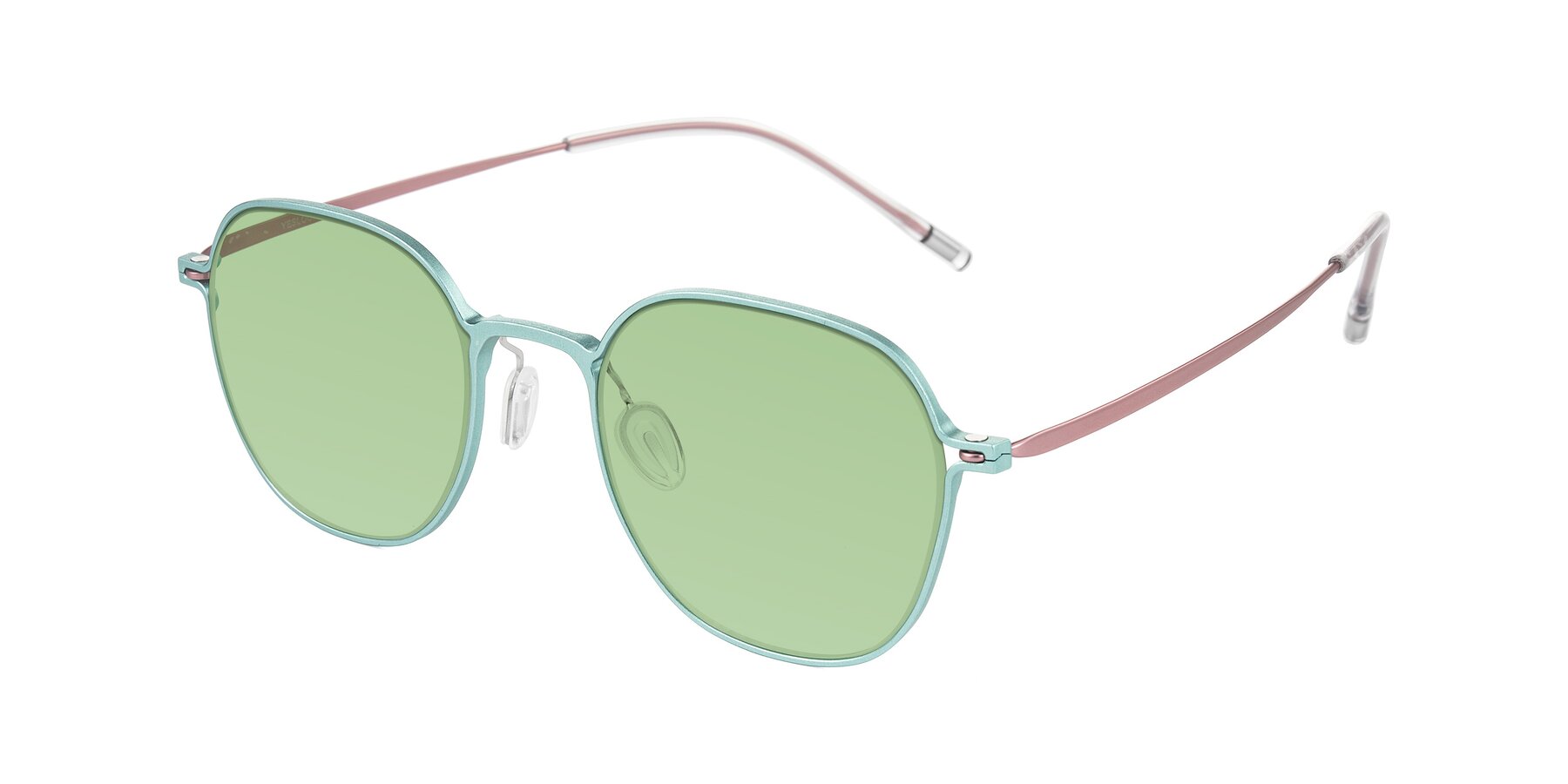 Angle of Lytle in Matte Teal/Pink with Medium Green Tinted Lenses