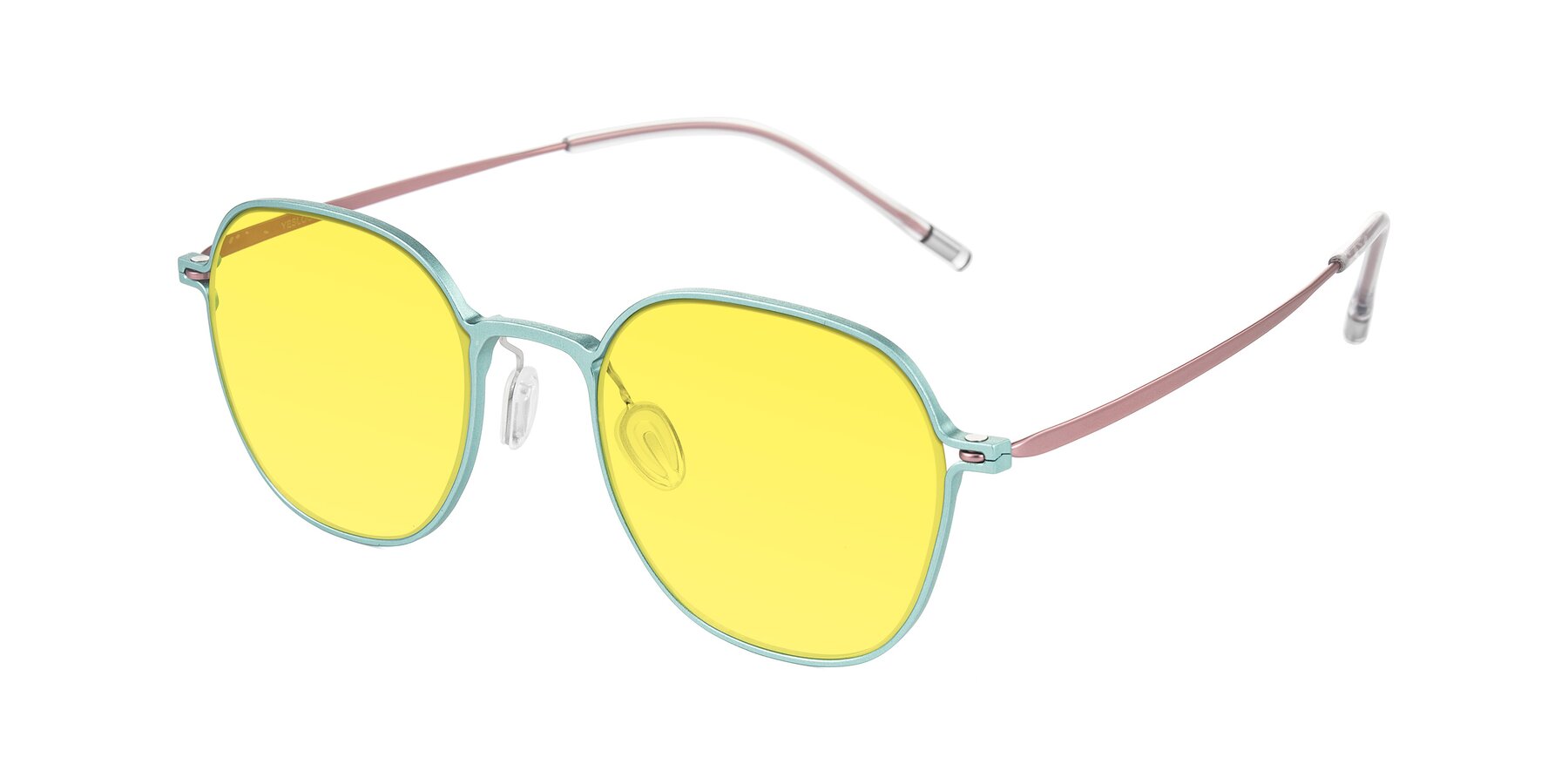 Angle of Lytle in Matte Teal/Pink with Medium Yellow Tinted Lenses