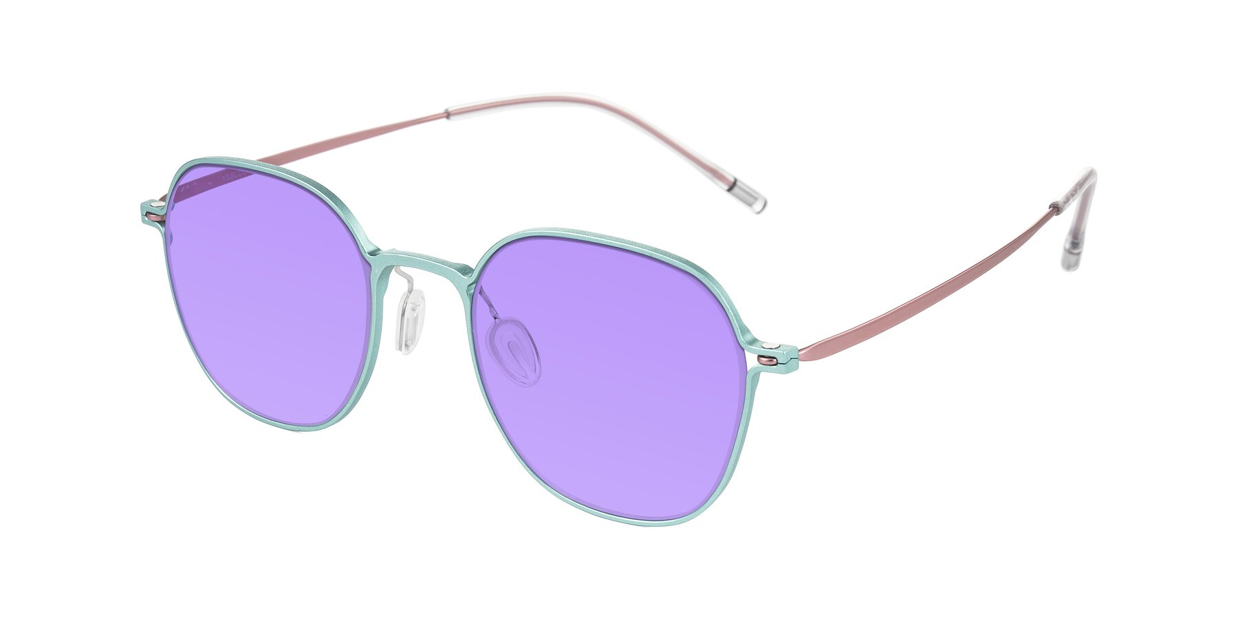 Angle of Lytle in Matte Teal/Pink with Medium Purple Tinted Lenses