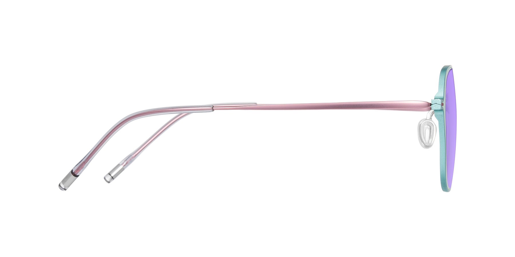 Side of Lytle in Matte Teal/Pink with Medium Purple Tinted Lenses