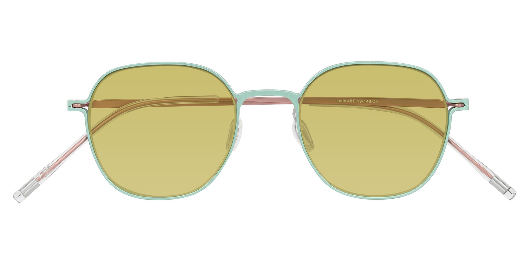 Folded Front of Lytle in Matte Teal/Pink with Medium Champagne Tinted Lenses