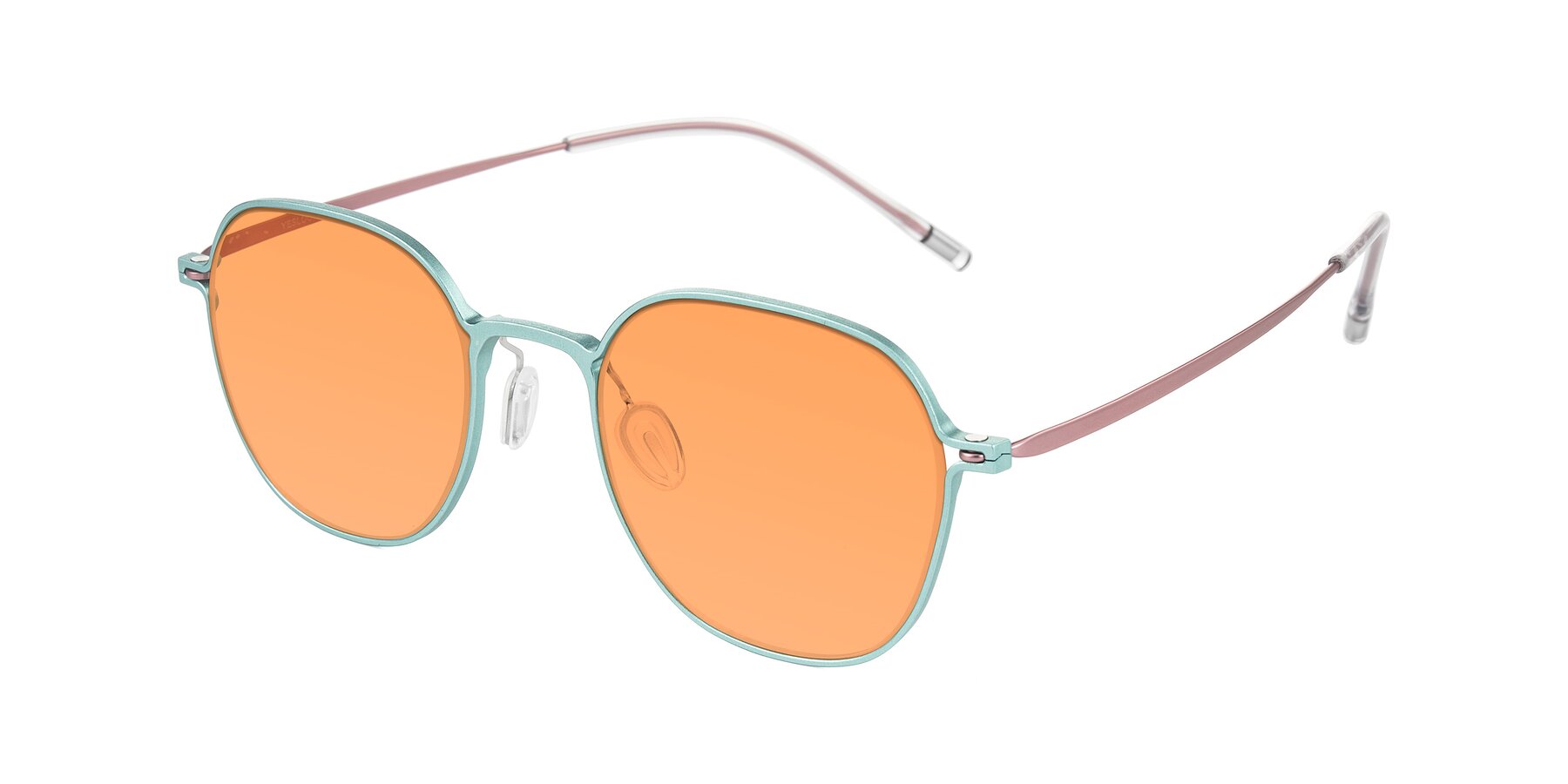 Angle of Lytle in Matte Teal/Pink with Medium Orange Tinted Lenses