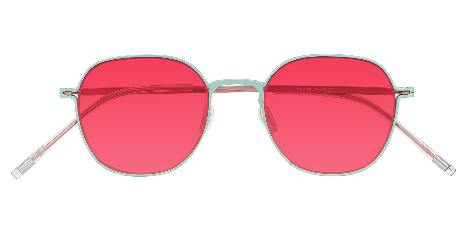 Folded Front of Lytle in Matte Teal/Pink with Red Tinted Lenses