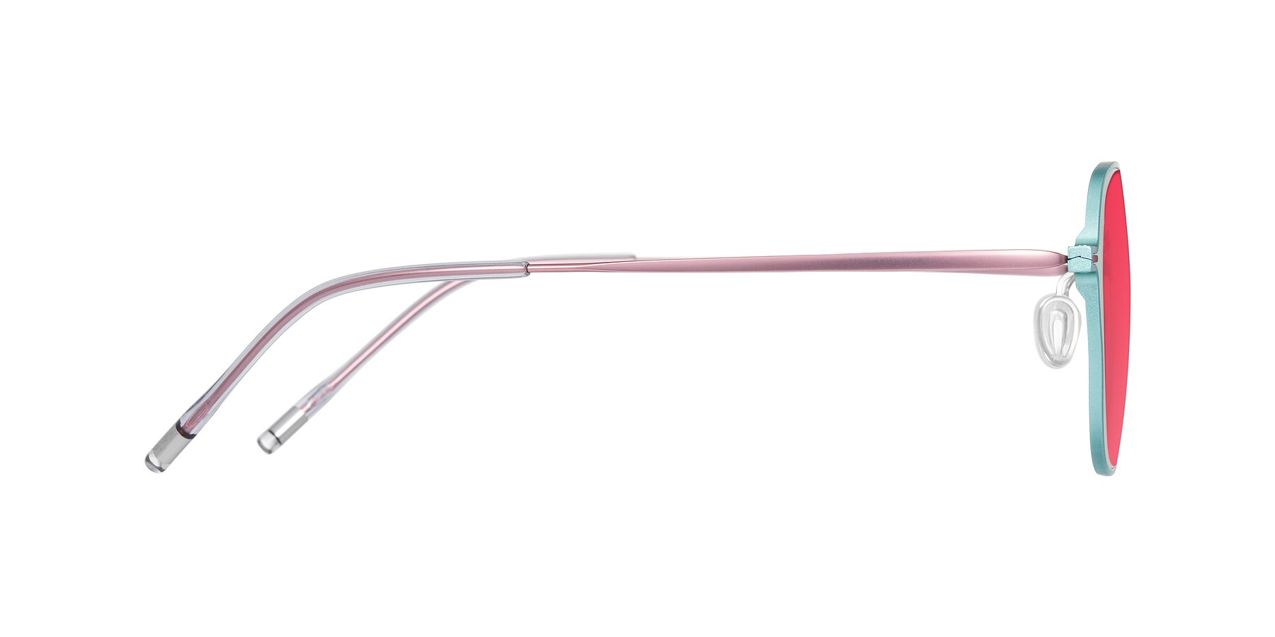 Side of Lytle in Matte Teal/Pink with Red Tinted Lenses