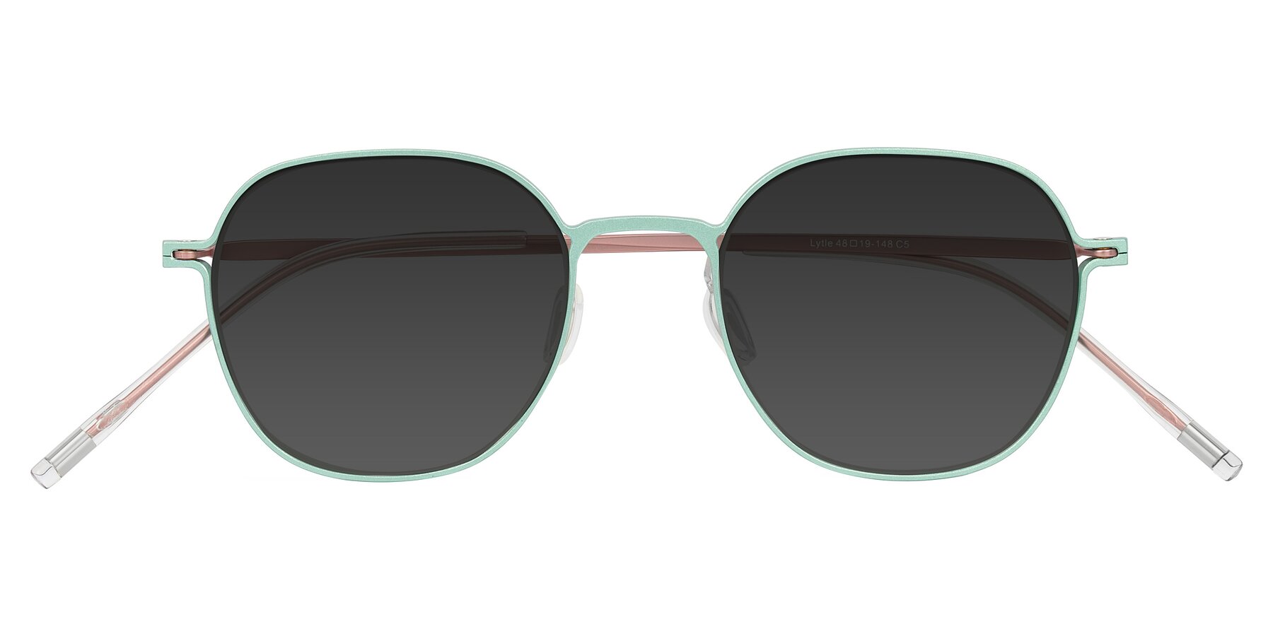 Folded Front of Lytle in Matte Teal/Pink with Gray Tinted Lenses