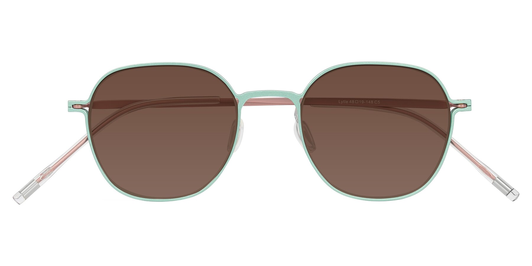 Folded Front of Lytle in Matte Teal/Pink with Brown Tinted Lenses