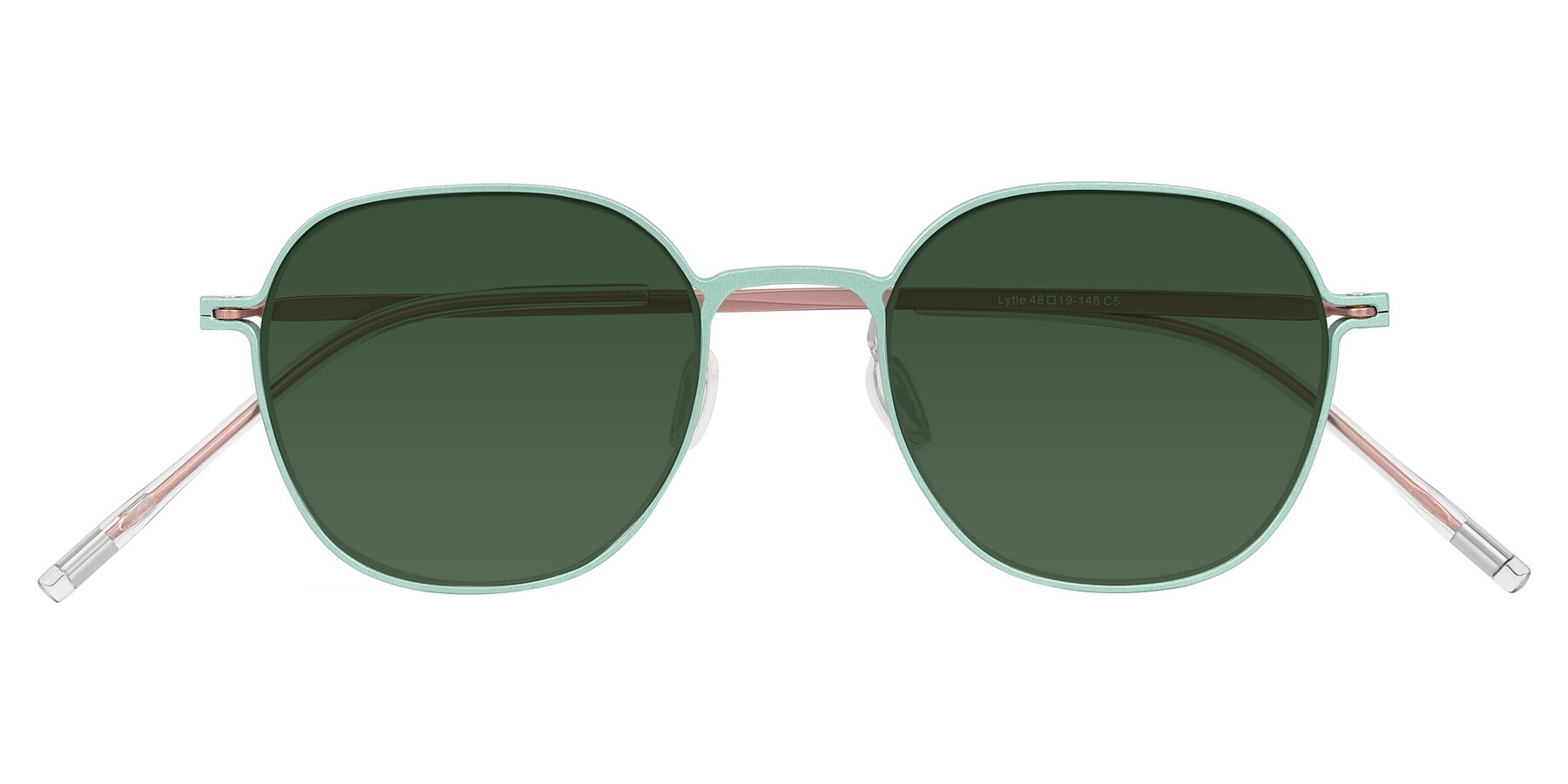 Folded Front of Lytle in Matte Teal/Pink with Green Tinted Lenses