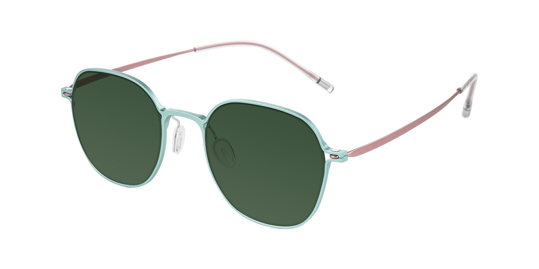 Angle of Lytle in Matte Teal/Pink with Green Tinted Lenses