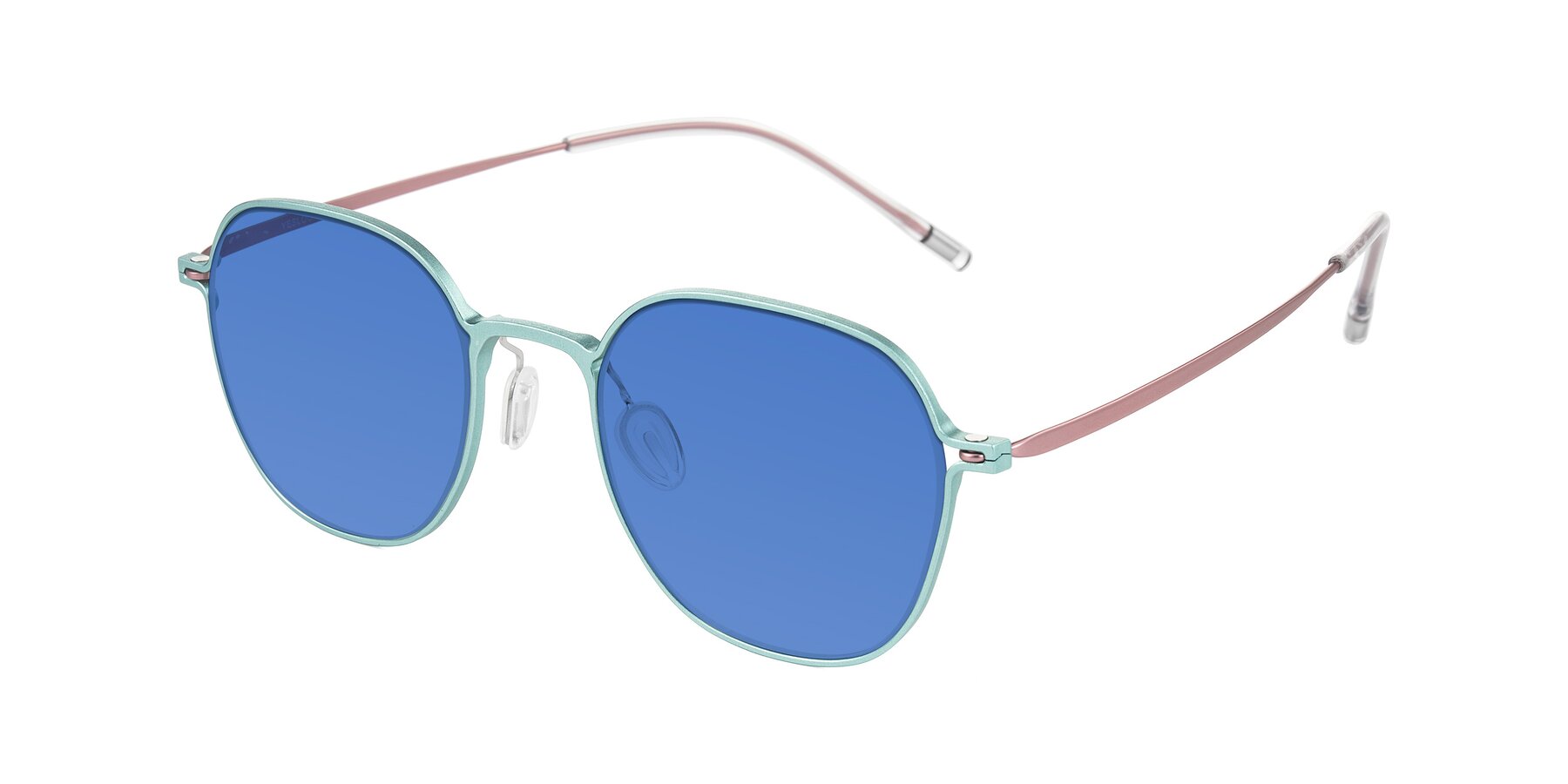 Angle of Lytle in Matte Teal/Pink with Blue Tinted Lenses