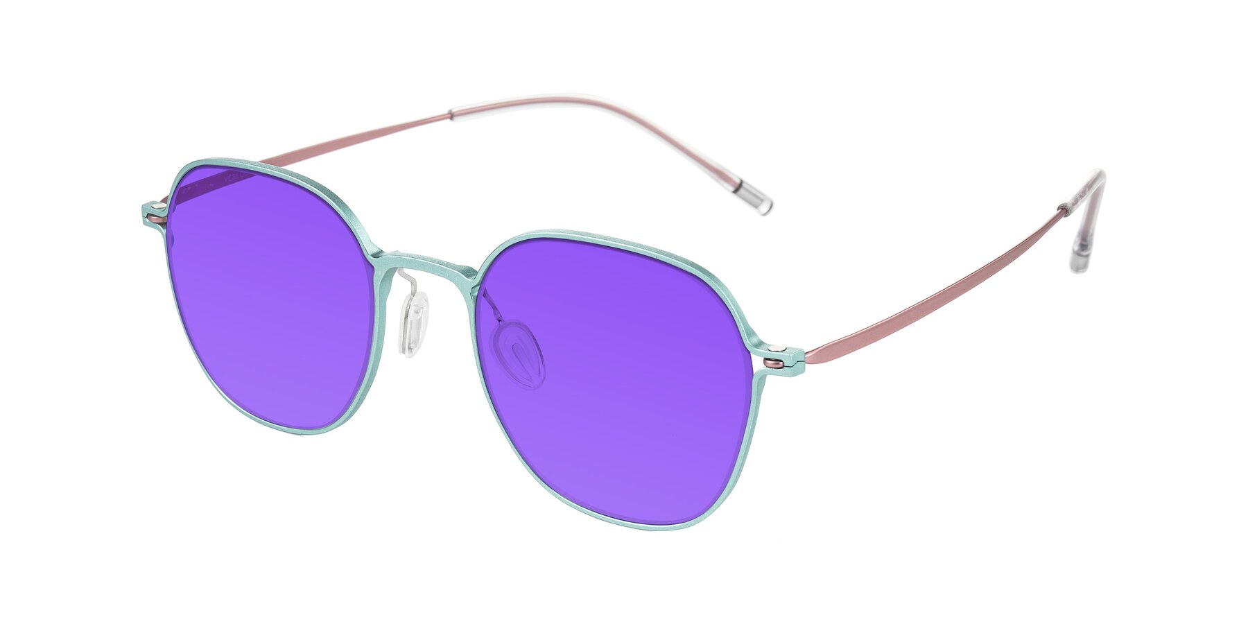 Angle of Lytle in Matte Teal/Pink with Purple Tinted Lenses