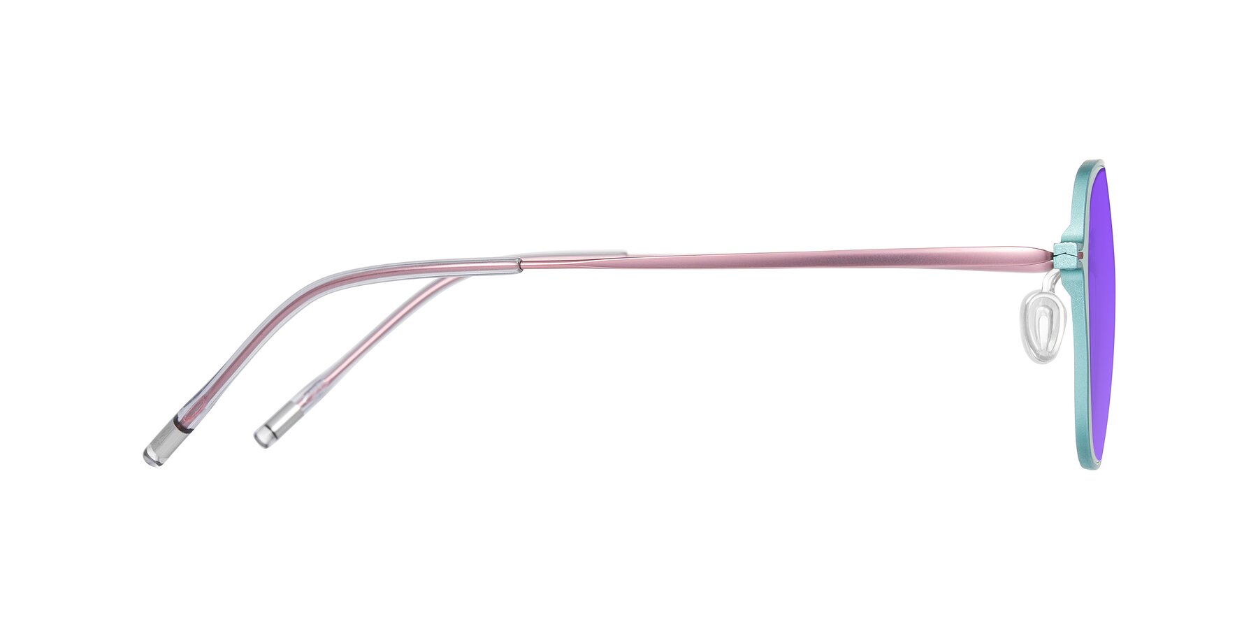 Side of Lytle in Matte Teal/Pink with Purple Tinted Lenses