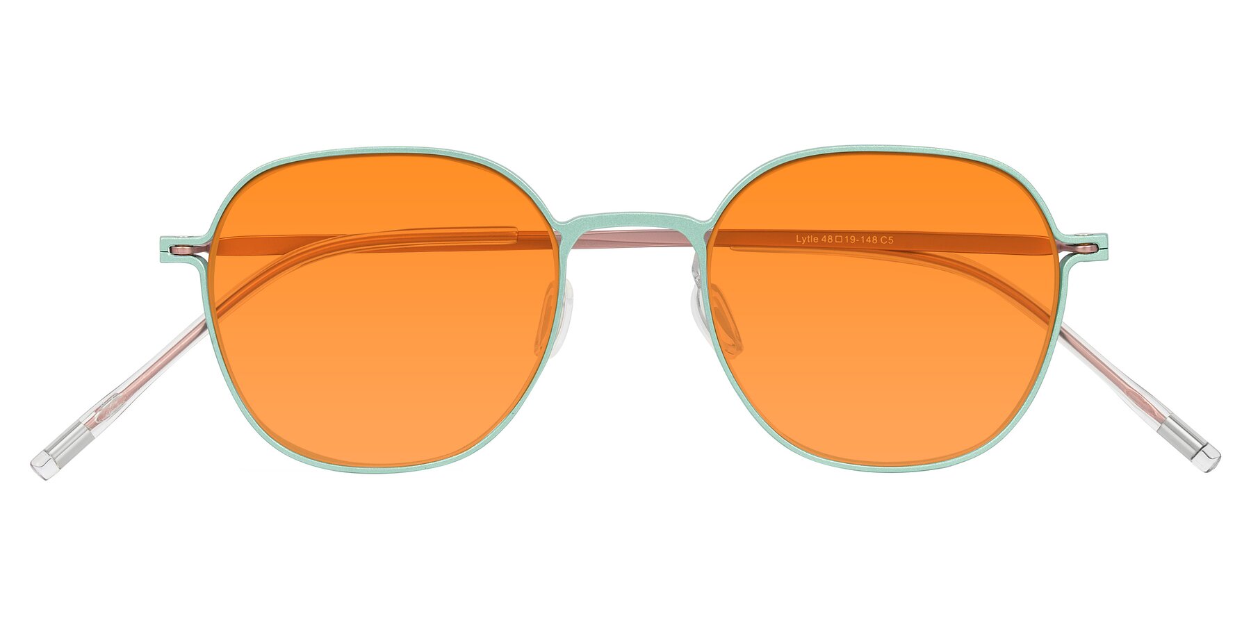 Folded Front of Lytle in Matte Teal/Pink with Orange Tinted Lenses
