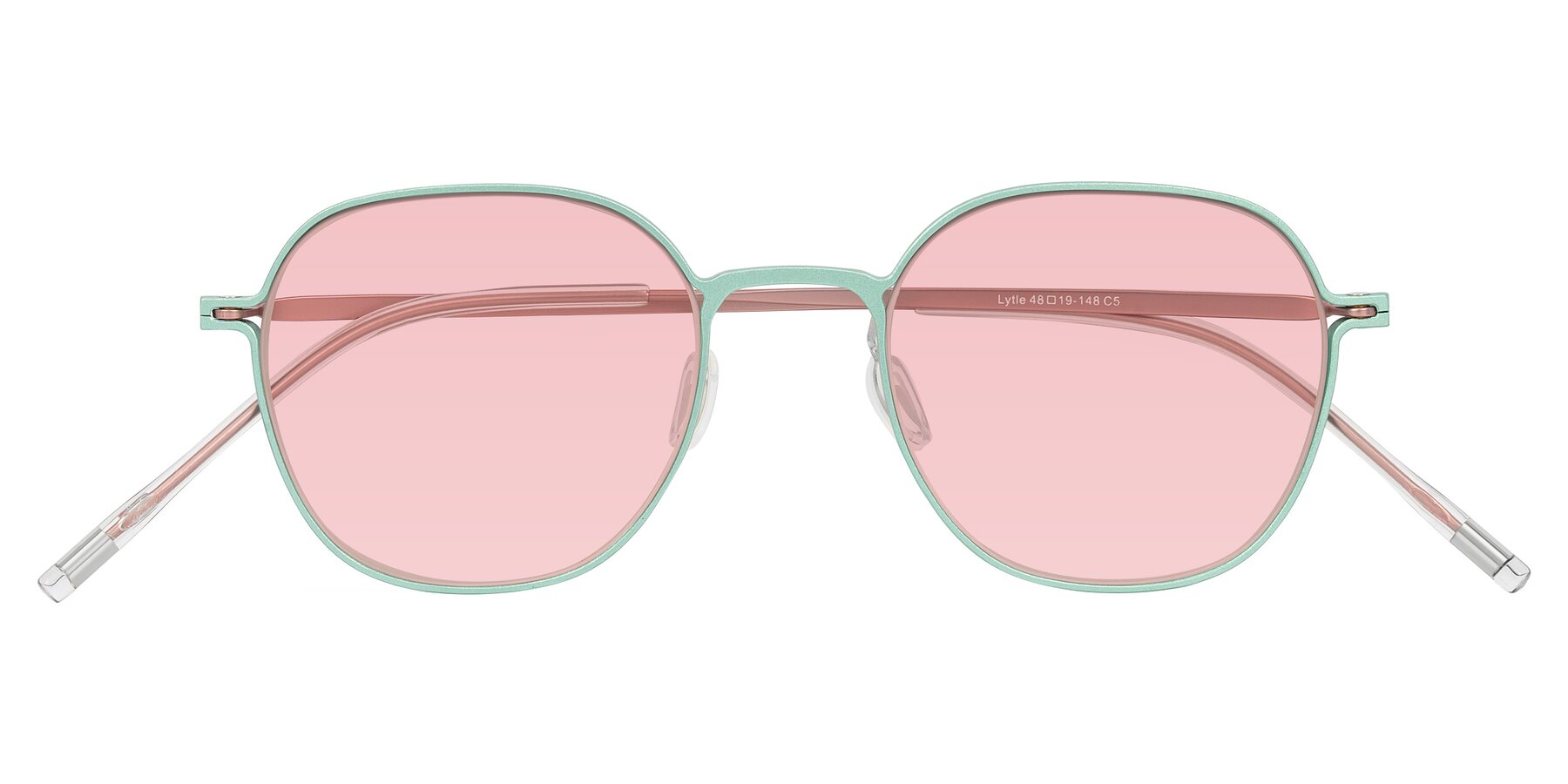 Folded Front of Lytle in Matte Teal/Pink with Light Garnet Tinted Lenses