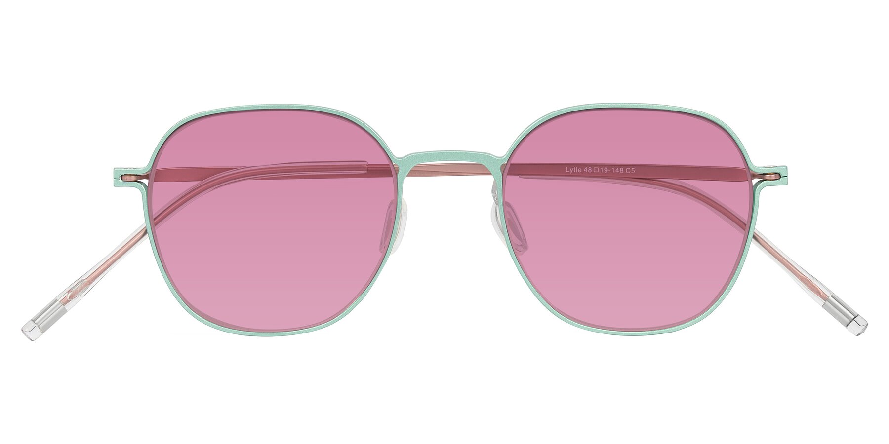 Folded Front of Lytle in Matte Teal/Pink with Medium Wine Tinted Lenses